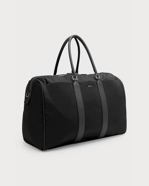 Zegna Black Holdall 55 Nylon And Leather Duffel Bag for men