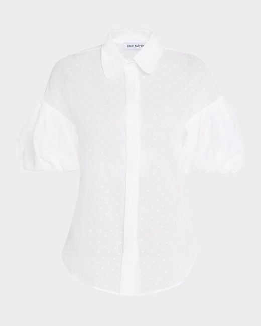 Dice Kayek White Polka-Dot Puff-Sleeve Button-Down Shirt