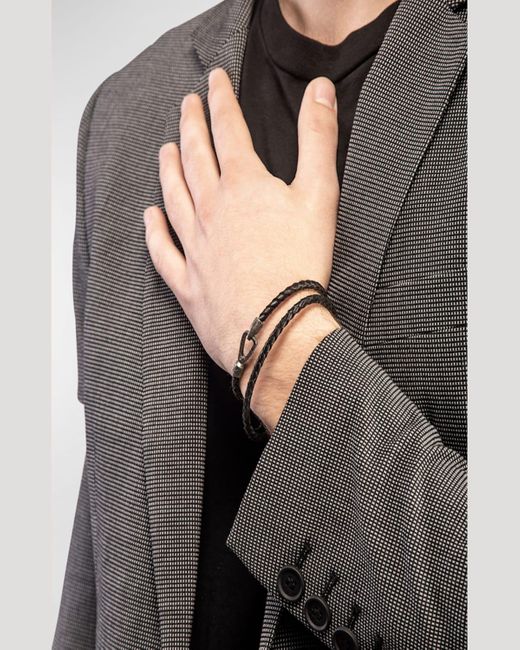 MARCO DAL MASO Metallic Double Wrap Oxidized And Woven Leather Bracelet for men