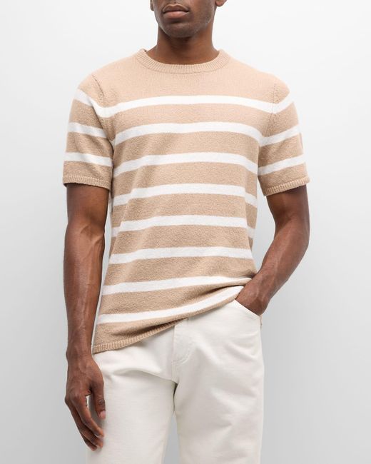 Onia Natural Boucle Knit Stripe Crewneck T-Shirt for men