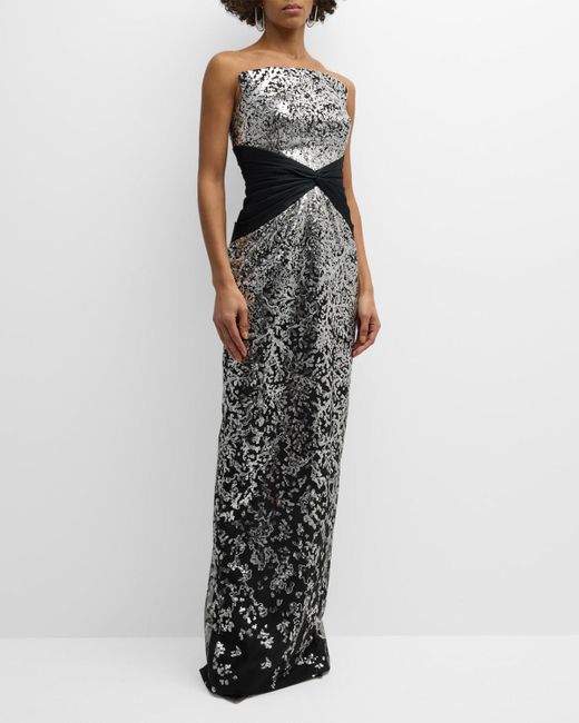 Pamella Roland Strapless Sequin Embroidered Tulle Twisted Gown | Lyst