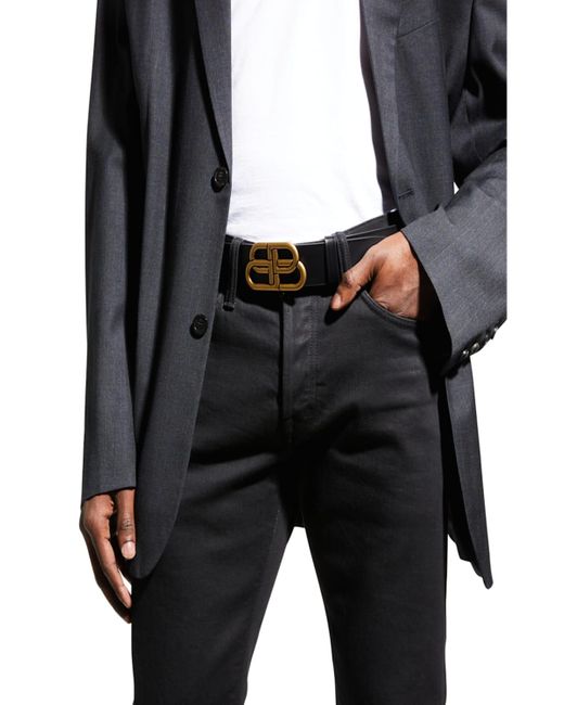 Balenciaga Black Bb-monogram Leather Buckle Belt for men