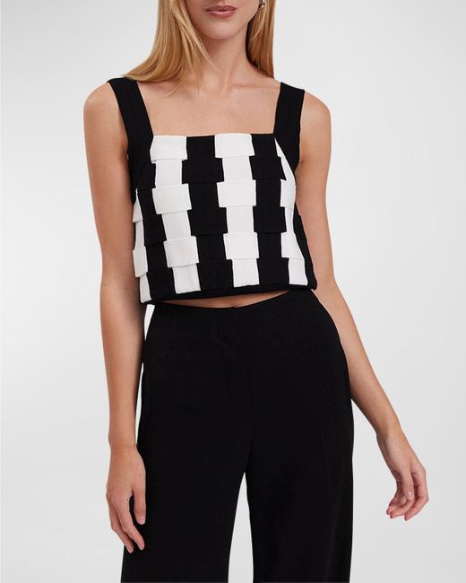 Anne Fontaine Black Nadeleine Two-Tone Woven Crop Top