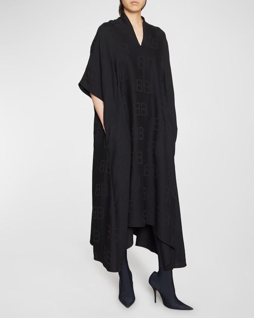 Balenciaga Black Monogram Silk Jacquard Oversized Midi Dress