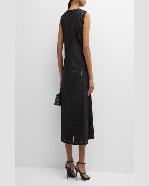 LOVEBIRDS Black Fine Line Sleeveless Cutout Midi Dress