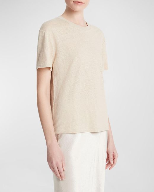 Vince Natural Drop-Shoulder Linen Crewneck Short-Sleeve T-Shirt