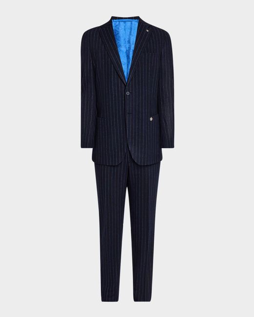 Stefano Ricci Men's Blue Wool Stripe Jersey Suit