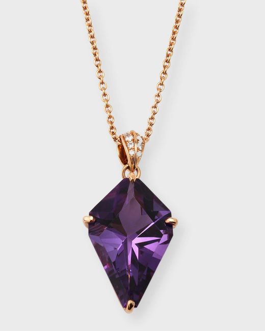 Lisa Nik Pink 18k Rose Gold Kite Shape Amethyst And Diamond Pendant Necklace