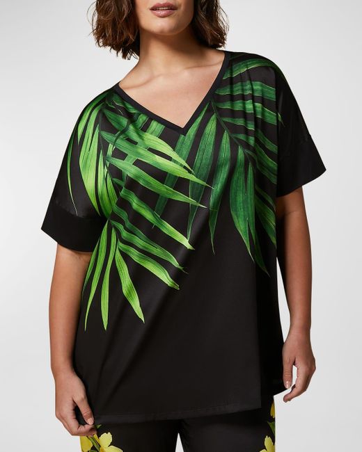 Marina Rinaldi Green Plus Size Edam Tropical-Print Jersey T-Shirt