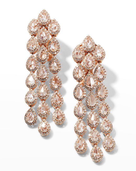 64 Facets White 18k Rose Gold Diamond Chandelier Earrings