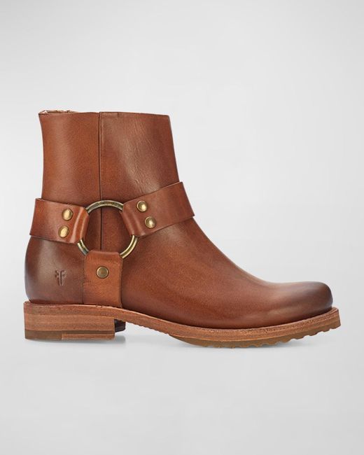 Frye Brown Veronica Leather Harness Moto Boots