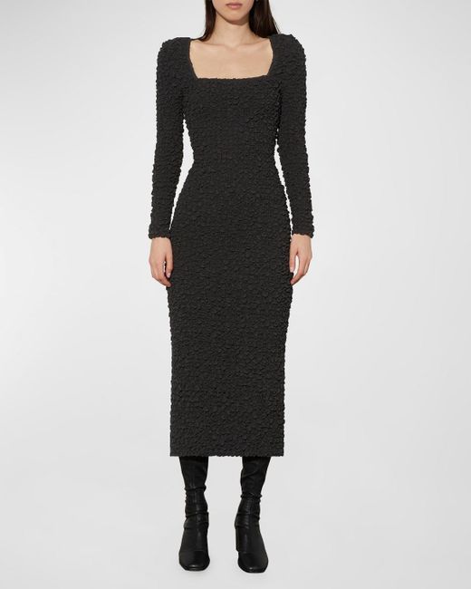Mara Hoffman Black Amy Square-Neck Midi Smocked Bodycon Dress