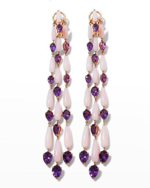 Etho Maria White 18k Pink Gold Pear-cut Amethyst And Pink Opal Earrings