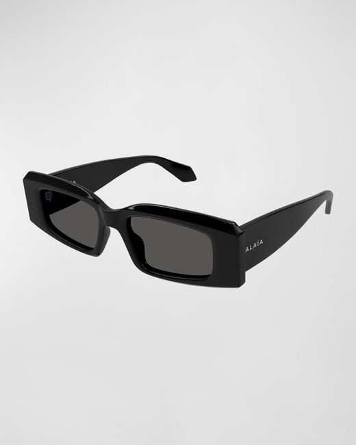Alaïa Black Beveled Acetate Rectangle Sunglasses