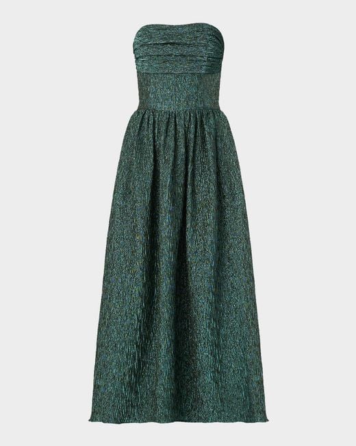 Shoshanna Lilla Strapless Metallic Jacquard Maxi Dress in Green | Lyst