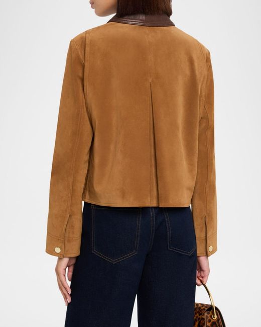 Veronica Beard Brown Walters Cropped Suede Jacket