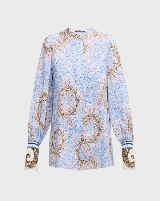 Kobi Halperin Blue Darcie Floral-Print Cotton Blouse