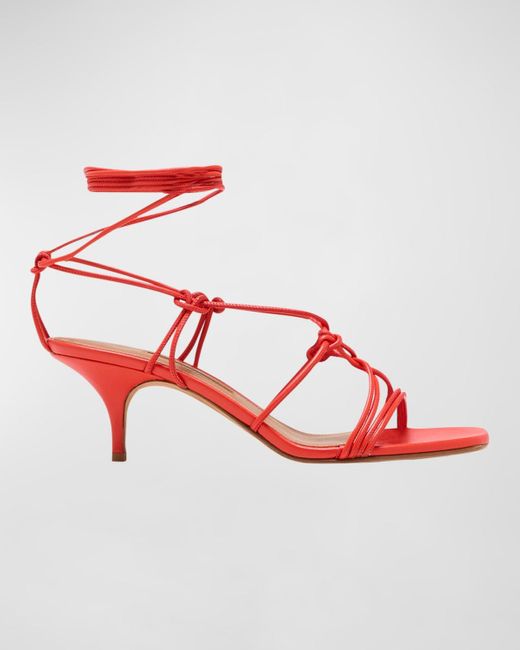 Emme Parsons Red Festa Knotted Leather Ankle-Wrap Sandals