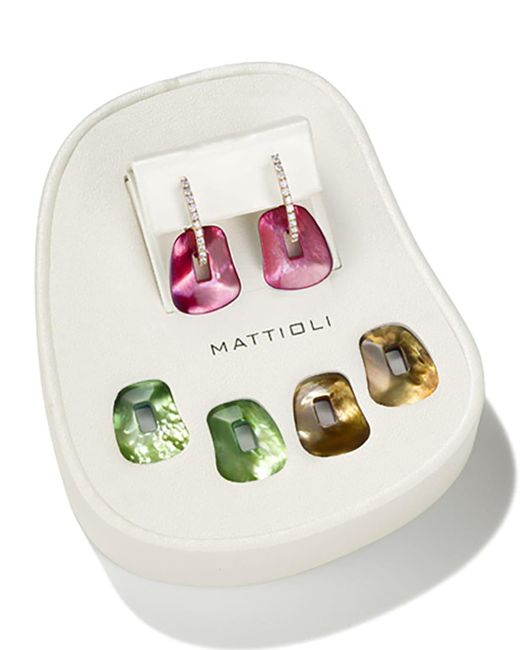 Mattioli White 18k Rose Gold Mother-of-pearl Puzzle Earrings W/ Diamonds, Set Of 3