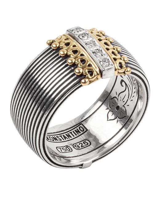 Konstantino Metallic Delos 5-diamond Cigar Band Ring, Size 7