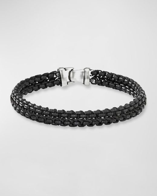 David Yurman Black Woven Box Chain Bracelet In Silver, 10mm for men