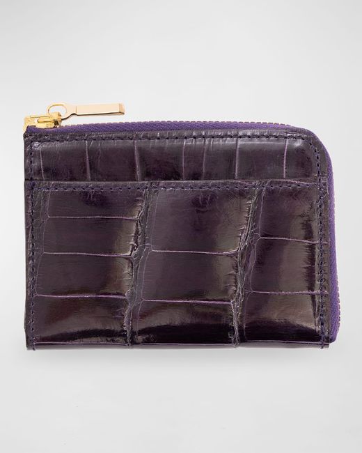 Abas Purple Glazed Alligator Leather Zip Card Case for men