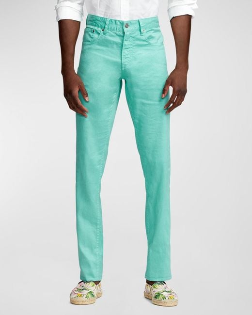 Ralph Lauren Purple Label Green Slim Stretch Linen-Cotton Jeans for men