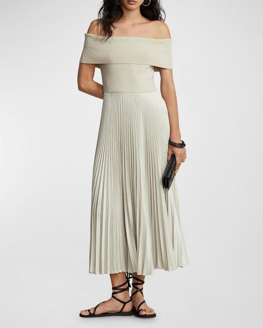 Polo Ralph Lauren Natural Hybrid Off-the-shoulder Pleated Dress