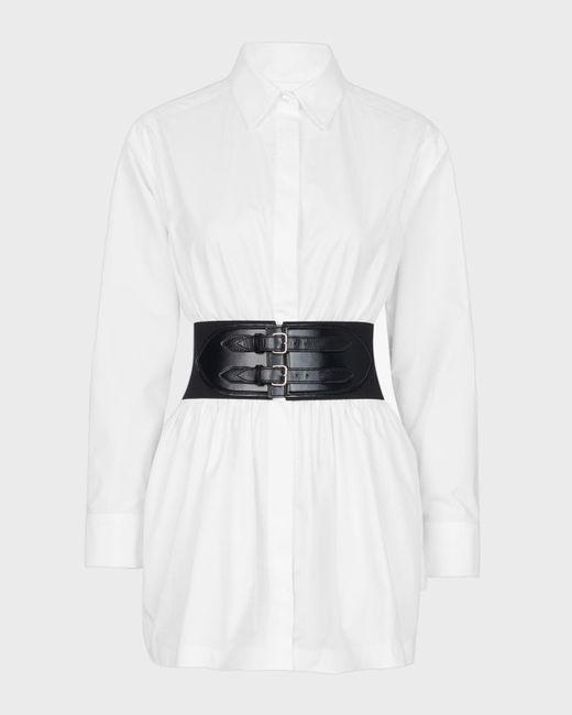 Alaïa White Button-Front Mini Shirtdress With Corset Belt