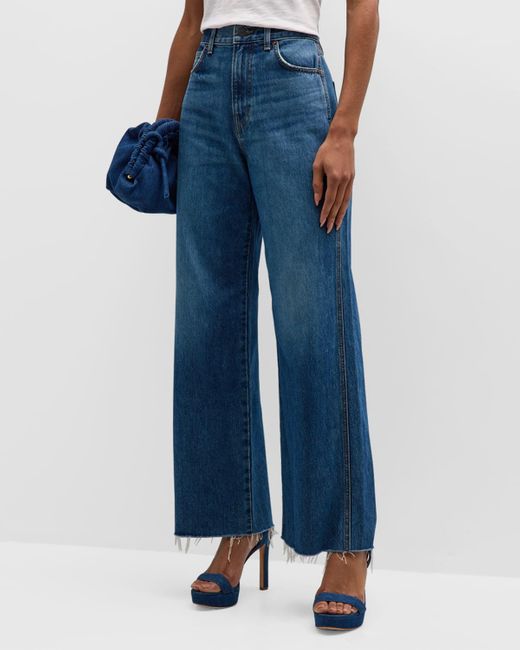 Veronica Beard Blue Taylor Cropped High Rise Wide-Leg Jeans