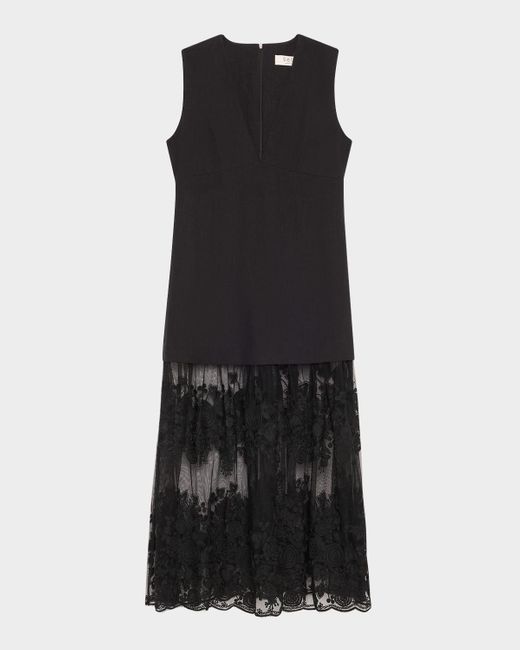 Sea Black Arielle Lace V-Neck Midi Dress