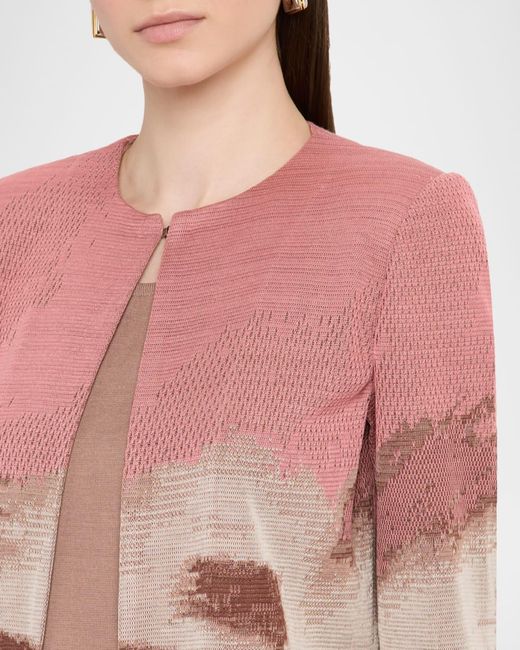 Misook Pink Heritage-Fit Landscape Pattern Knit Jacket