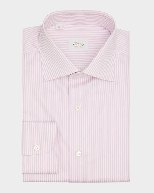 Brioni Pink Cotton Bengal Stripe Dress Shirt for men