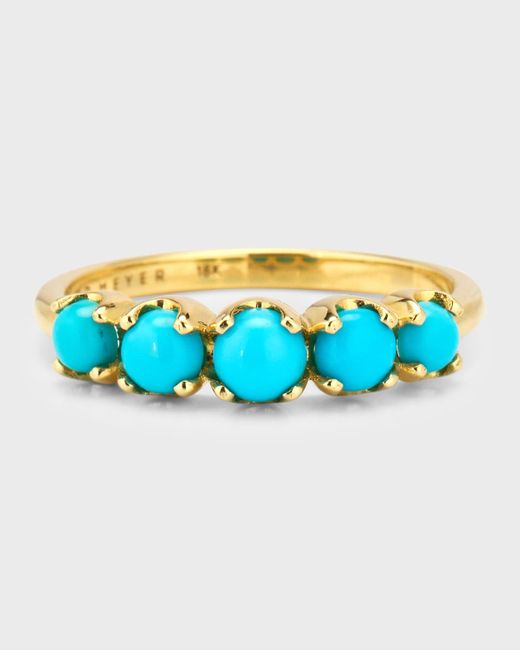 Jennifer Meyer Blue 18k Yellow Gold Graduated Turquoise Ring, Size 6.5