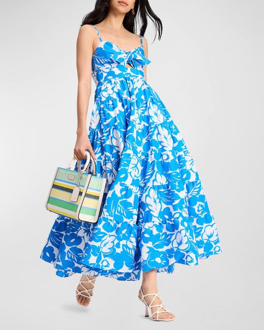 Kate Spade Blue Irene Tiered Floral-Print Maxi Dress