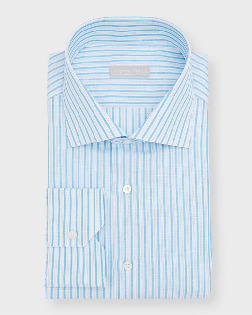 Stefano Ricci Blue Linen-cotton Stripe Dress Shirt for men