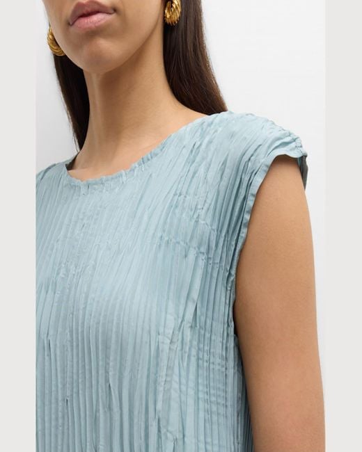 Eileen Fisher Blue Tiered A-Line Crinkled Silk Midi Dress