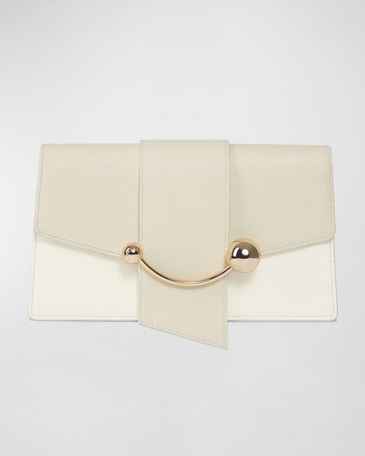 Strathberry Crescent Flap Leather Chain Shoulder Bag in Natural