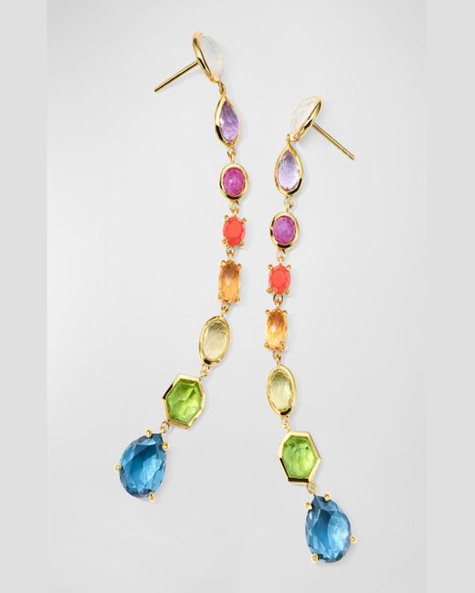Ippolita White 18k Rock Candy Small 8-stone Linear Drop Earrings In Summer Rainbow