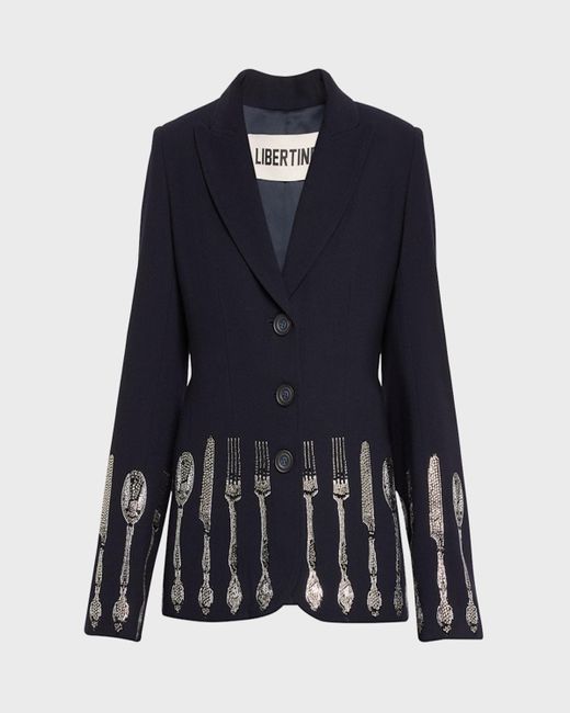 Libertine Blue Michelin Star Riding Jacket With Crystal Details