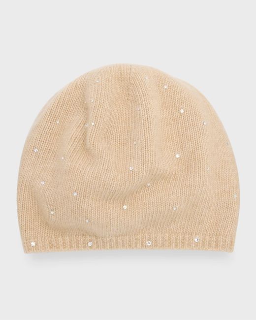 Carolyn Rowan Natural Cashmere Baggy Beanie With Scattered Swarovski Crystals