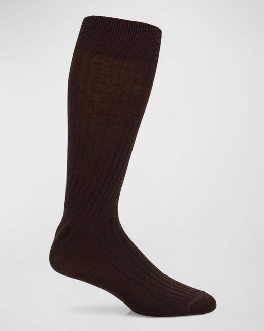 Neiman Marcus Brown Ribbed Crew Socks for men