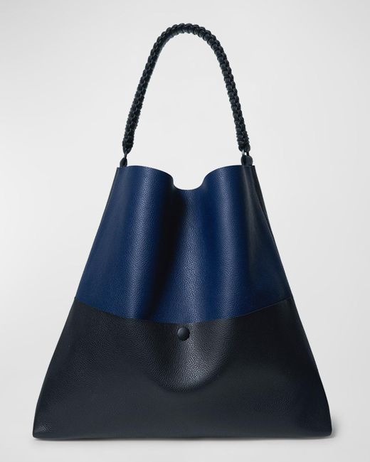 Callista Blue Grained Leather Slim Tote Bag