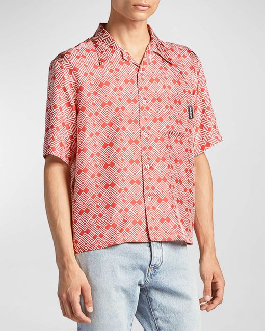 Palm Angels Red Pa Monogram Bowling Shirt for men