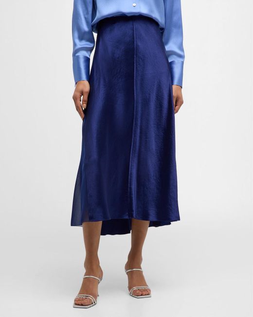 Vince Blue Sheer Panelled Midi Slip Skirt