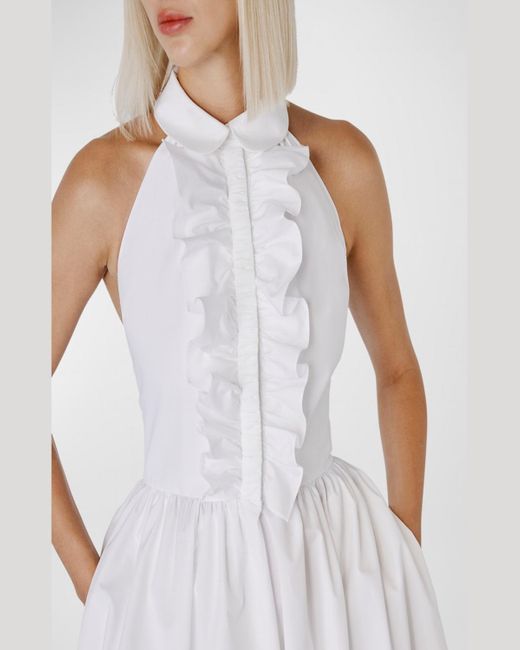 Dice Kayek White Peter-Pan Collared Sleeveless Fit-&-Flare Gown