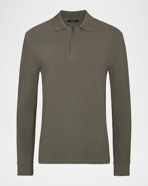 Vince Green Cotton Basketweave Long-Sleeve Polo Shirt for men