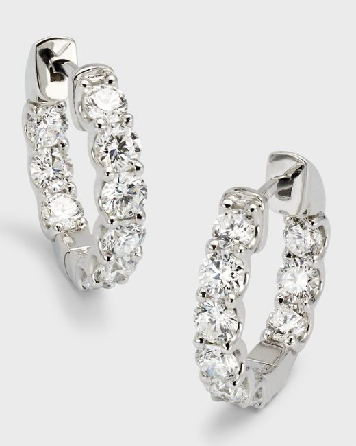 Neiman Marcus Metallic Lab Grown Diamond 18K Round Hoop Earrings, 0.5"L, 1.8Tcw