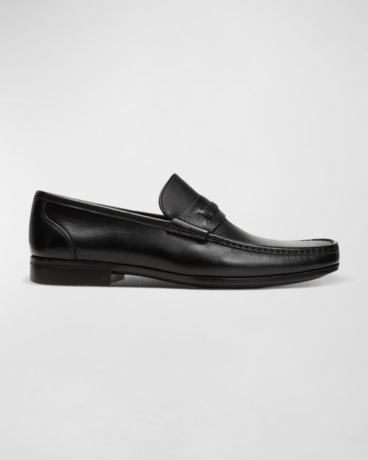 Magnanni Shoes Black Daren Leather Moccasin Loafers for men