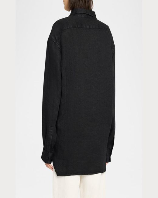 The Row Black Nesson Oversized Linen Button-Down Shirt